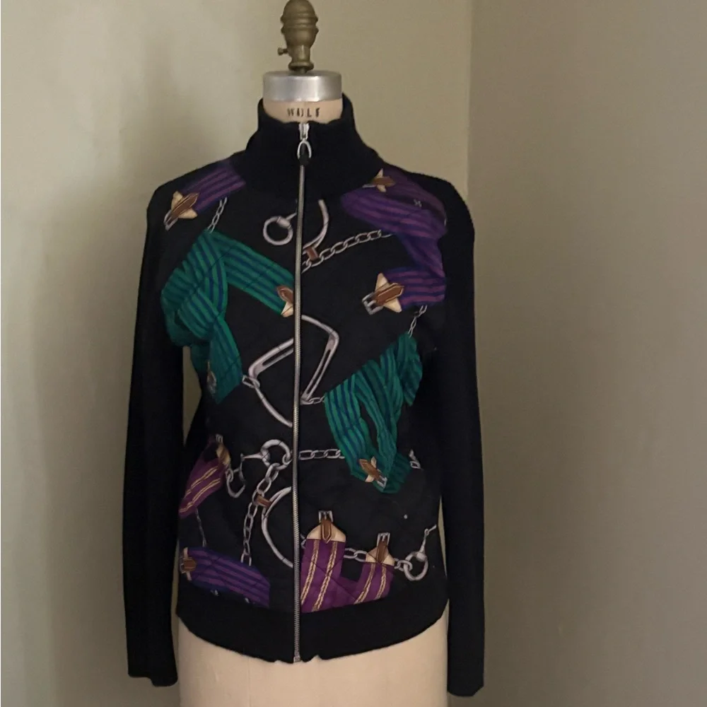 LAUREN RL Stylish Black Jacket with Green and Purple Accents - Picture 6 of 12